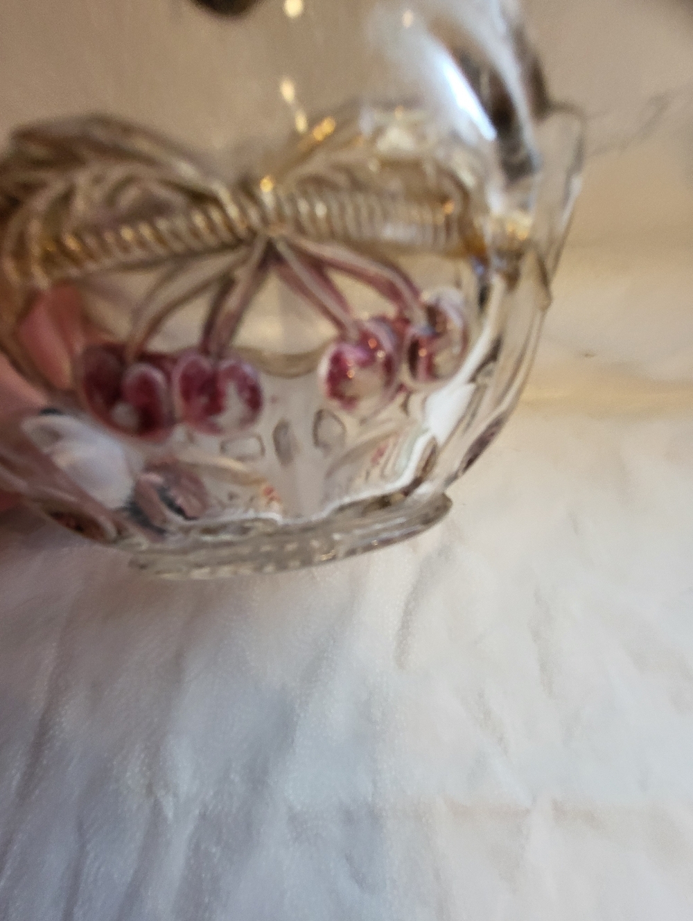 Clear 4.5 Inch Glass Decorative Bowl with Pink Cherry Motif - Picture 8 of 10